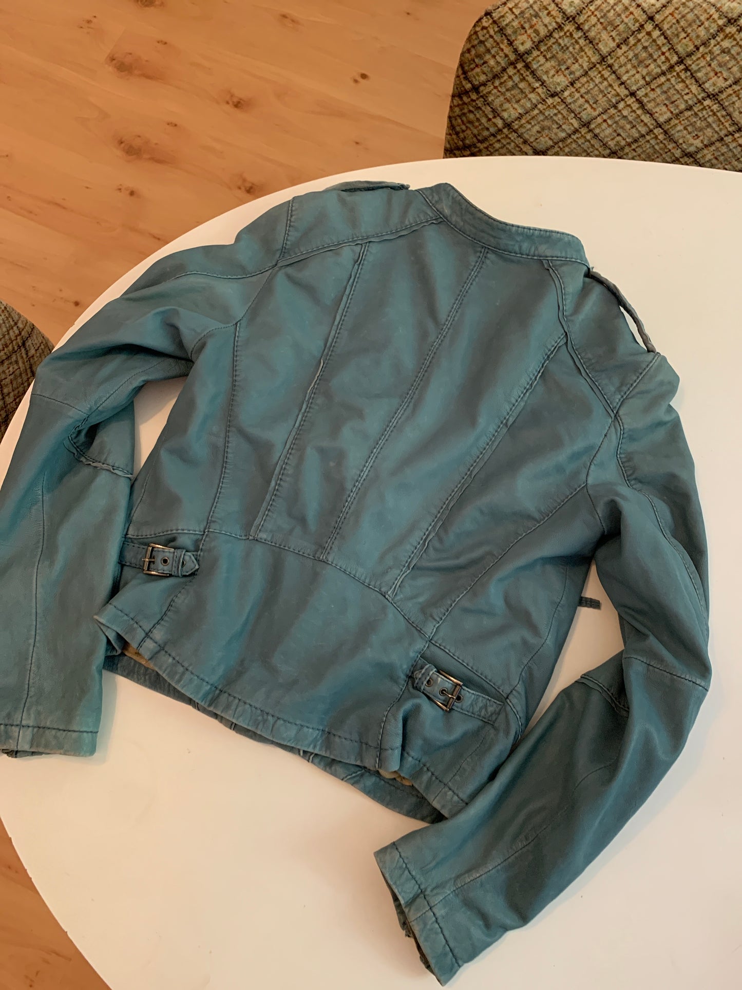 Petrol Lederjacke tailliert S