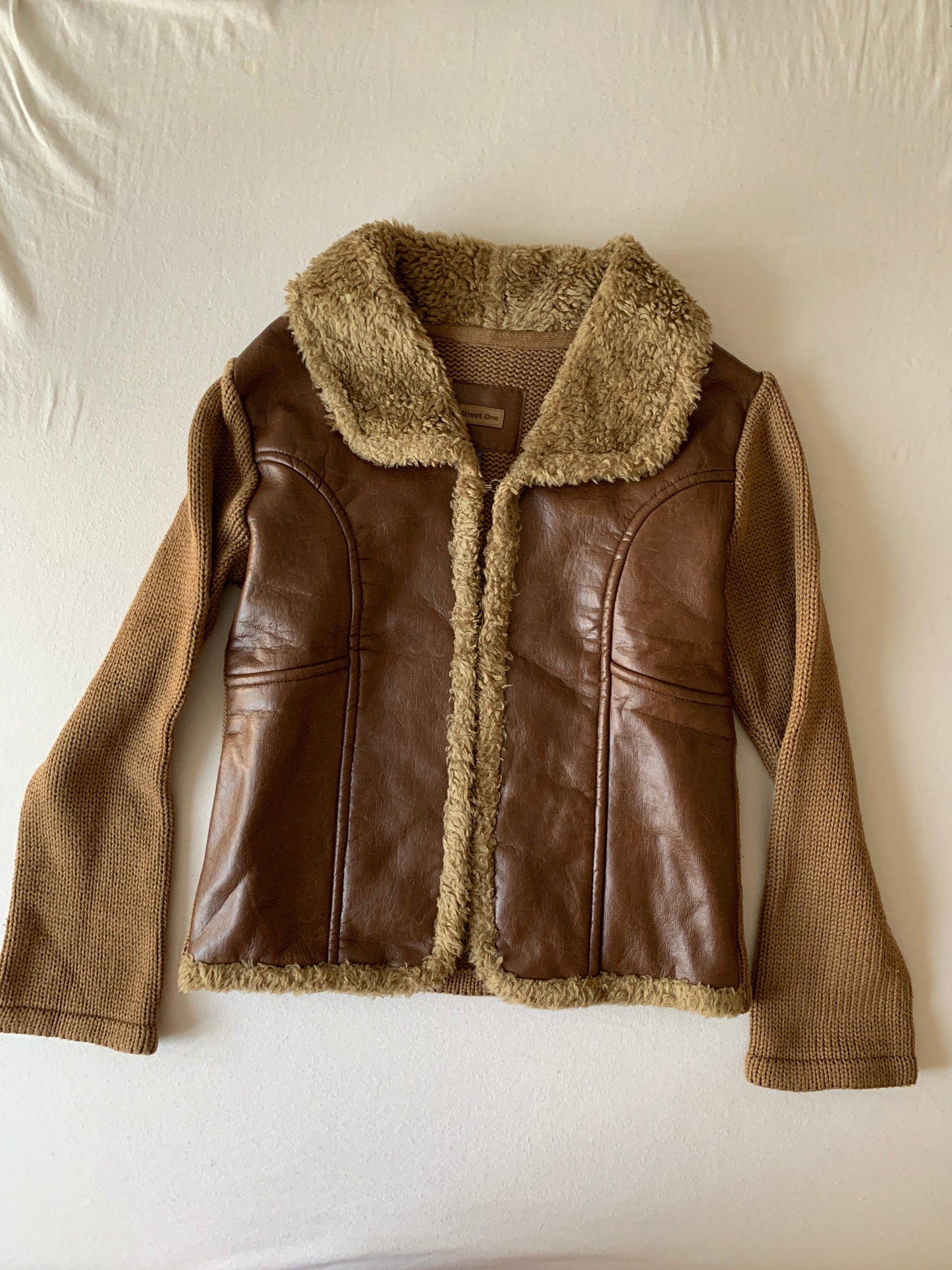 Strick Fake Leder Jacke S