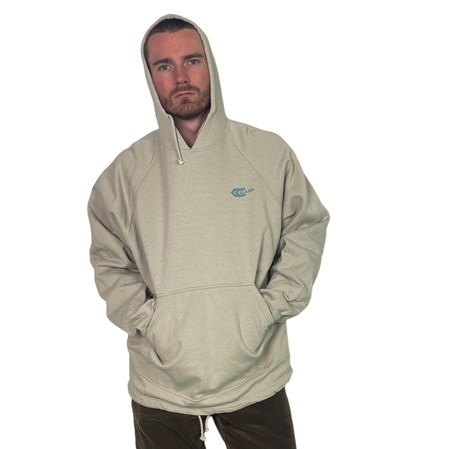 Vintage Creme Hoodie with Backprint 90s - XL