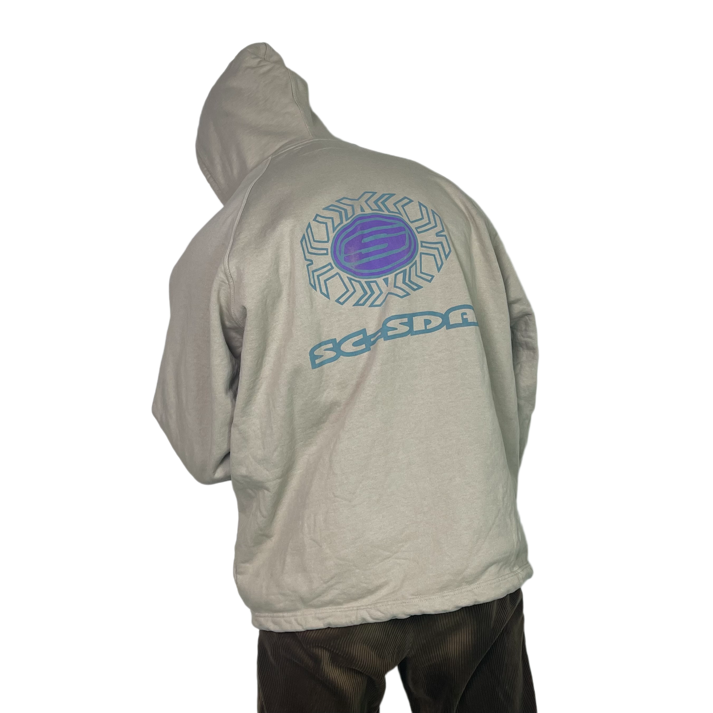 Vintage Creme Hoodie with Backprint 90s - XL