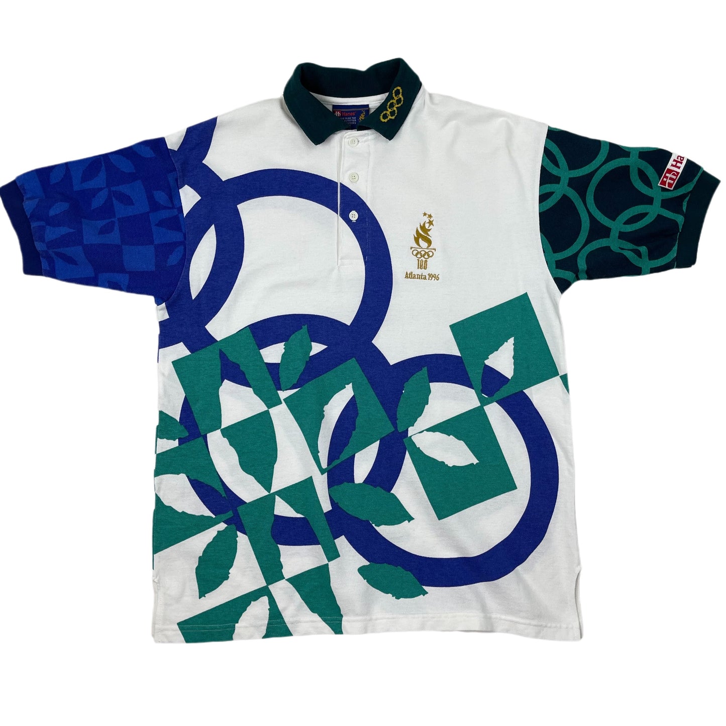 Vintage White Blue Hanes Atlanta Olimpic Games Polo Shirt 1996 - M/L