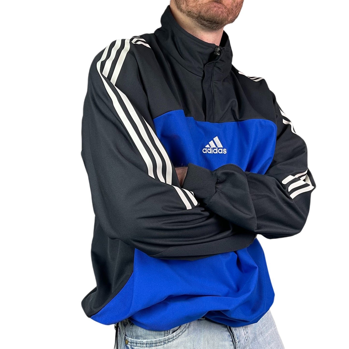 Vintage 2002 Adidas Kangaroo Track Jacket Black Blue Deadstock - XL/XXL