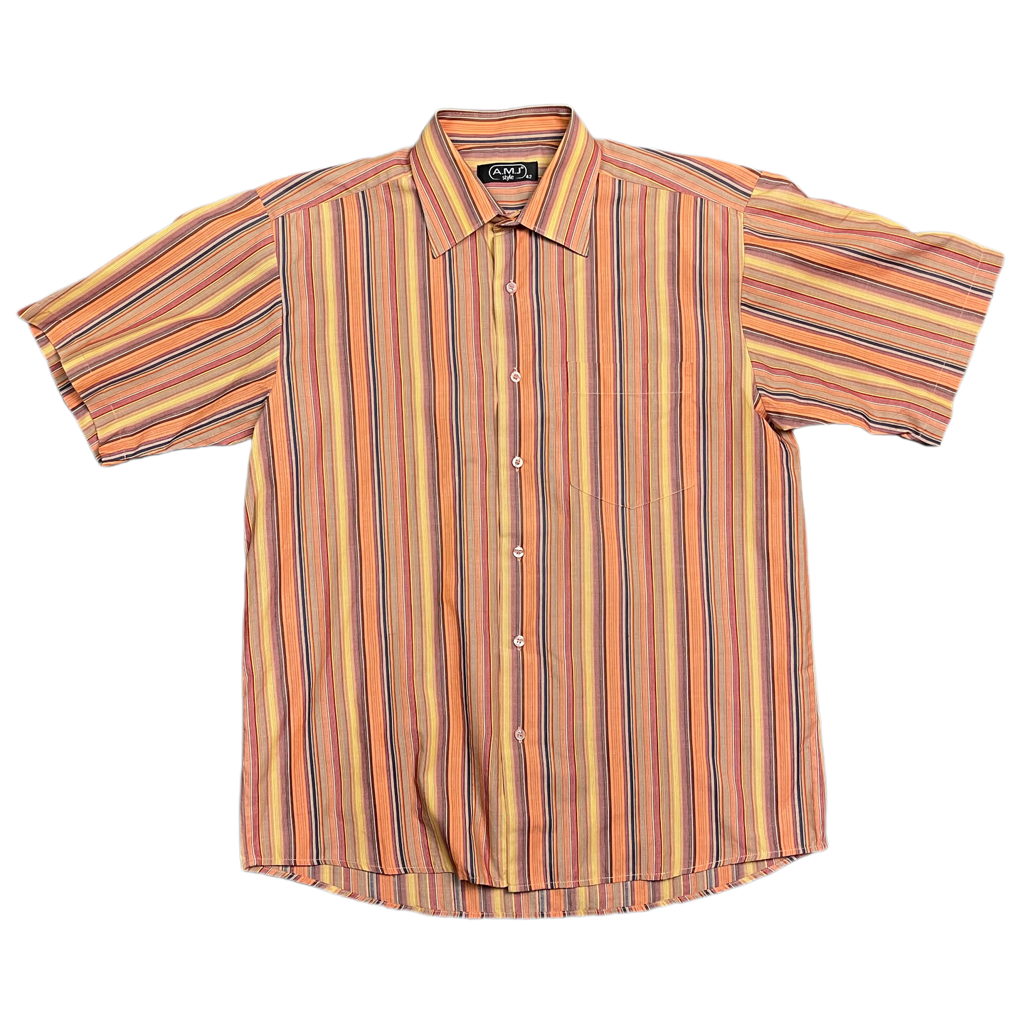 Vintage Striped Orange Shortsleeved Shirt 90s - L