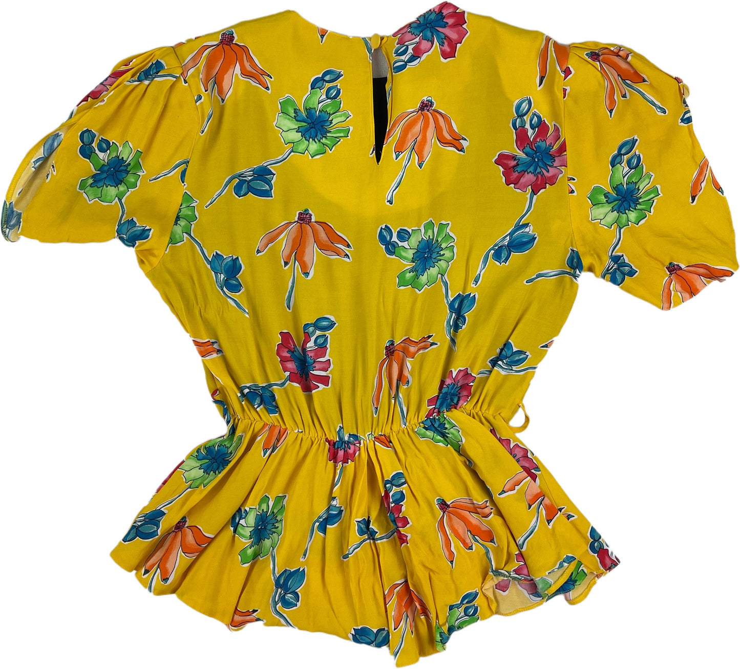 Vintage Yellow Floral Blouse 80s - M