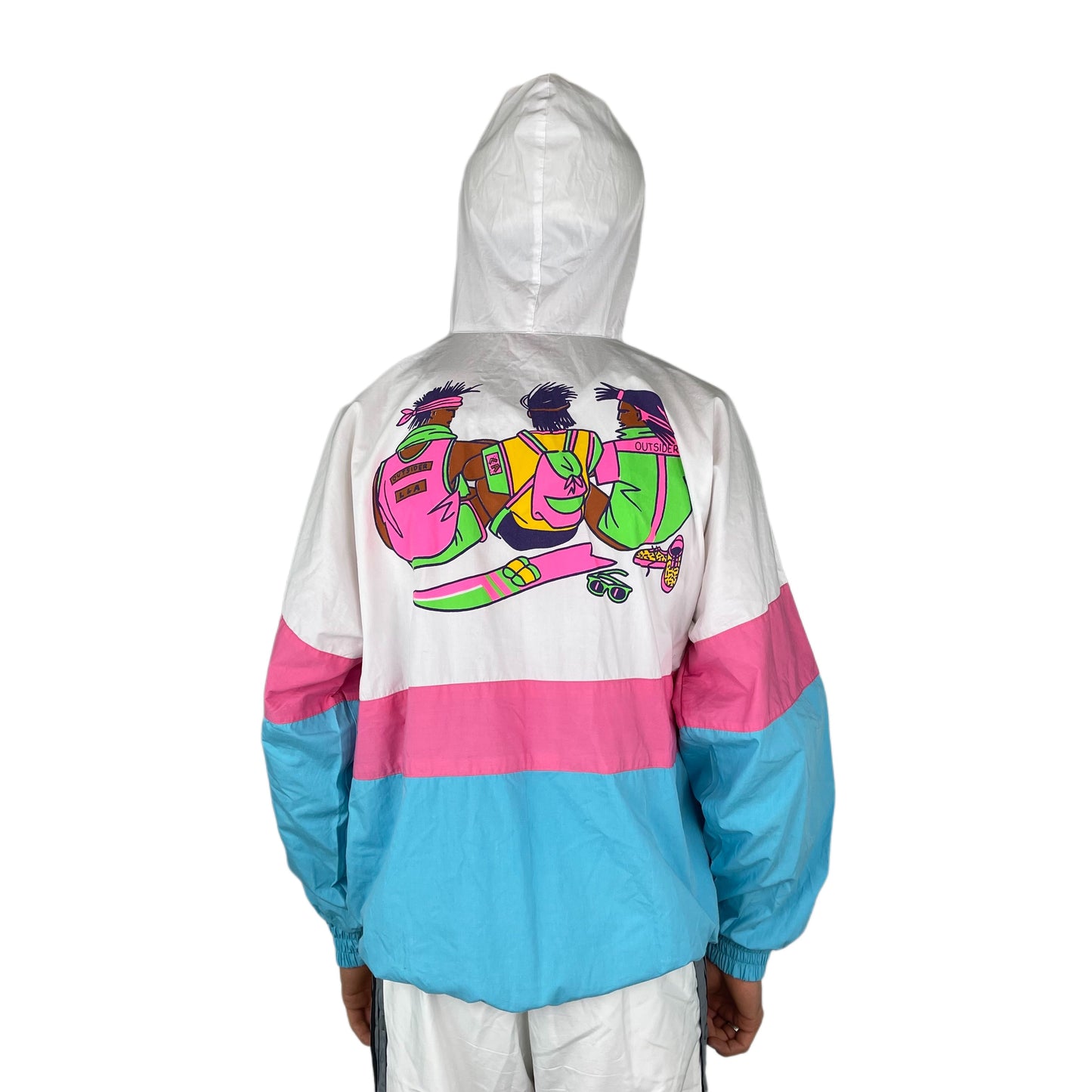 Vintage White Blue Pink Kangaroo Jacket With Backprint - L