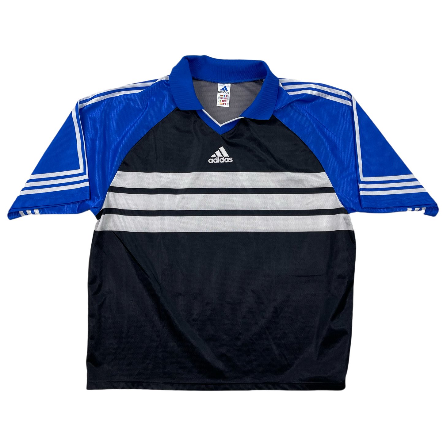 Vintage Blue Black Adidas Sports T-Shirt - XXL