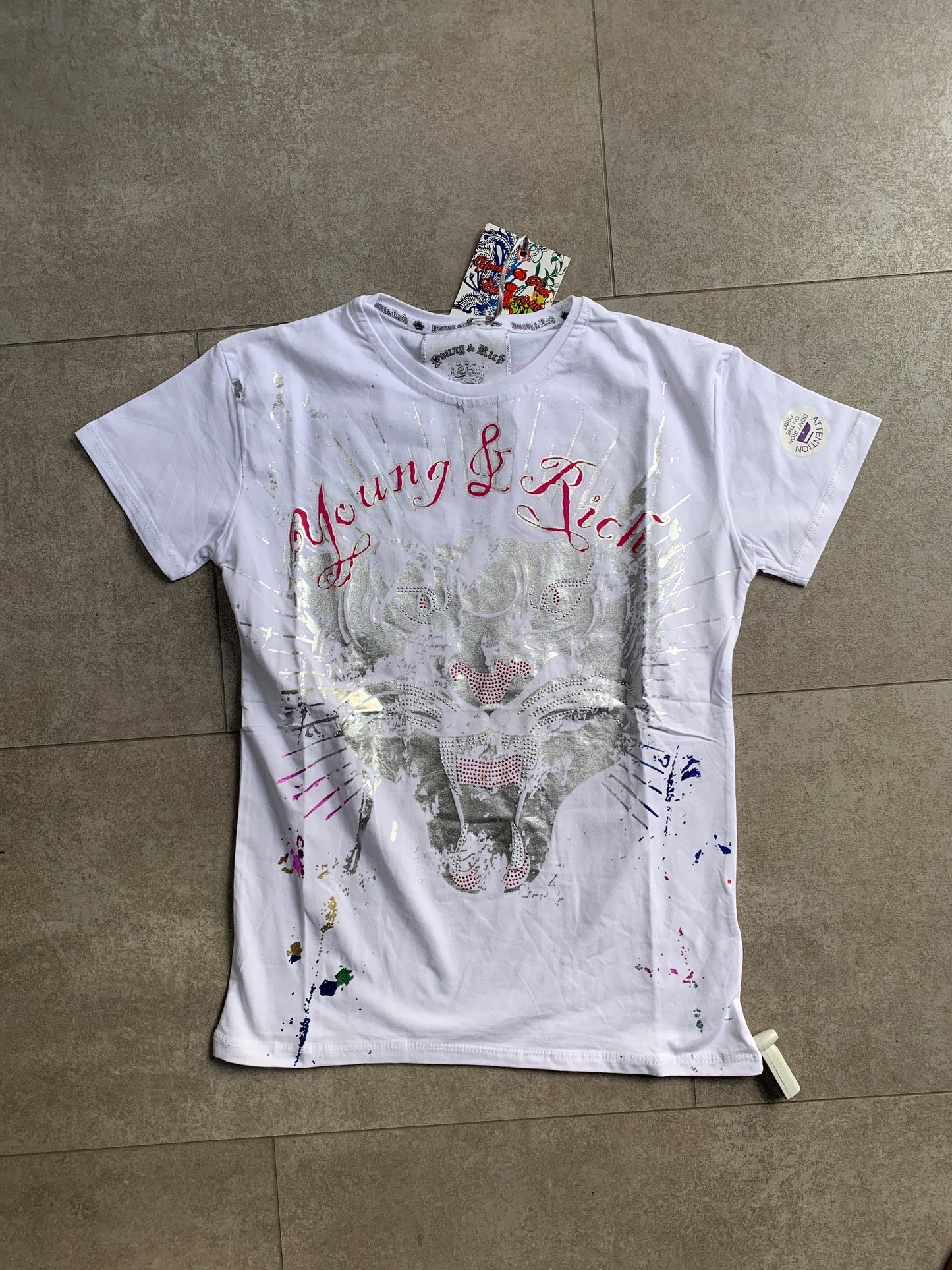 Young & Rich weißes Tiger T-Shirt M