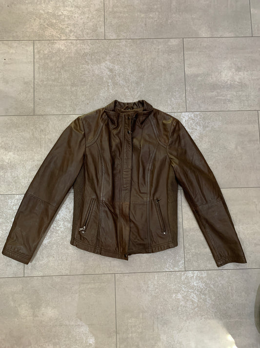 Dunkle Braune taillierte Lederjacke M