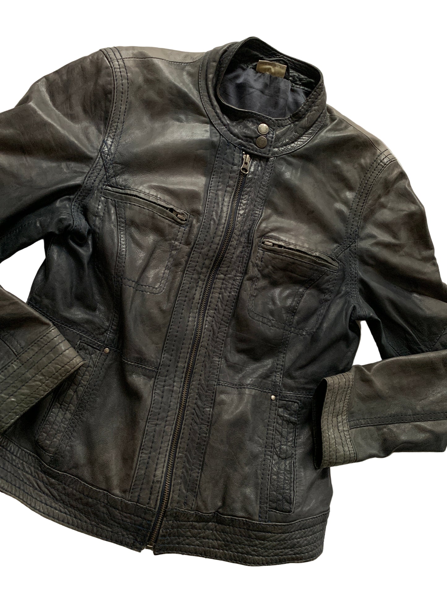 Dunkel blau graue Lederjacke S