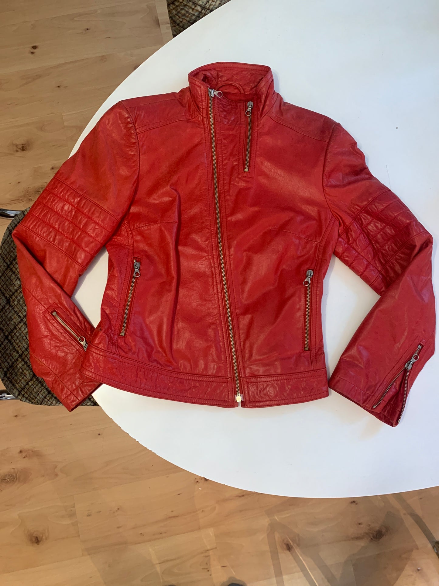 Rote Sisley Leder Jacke S