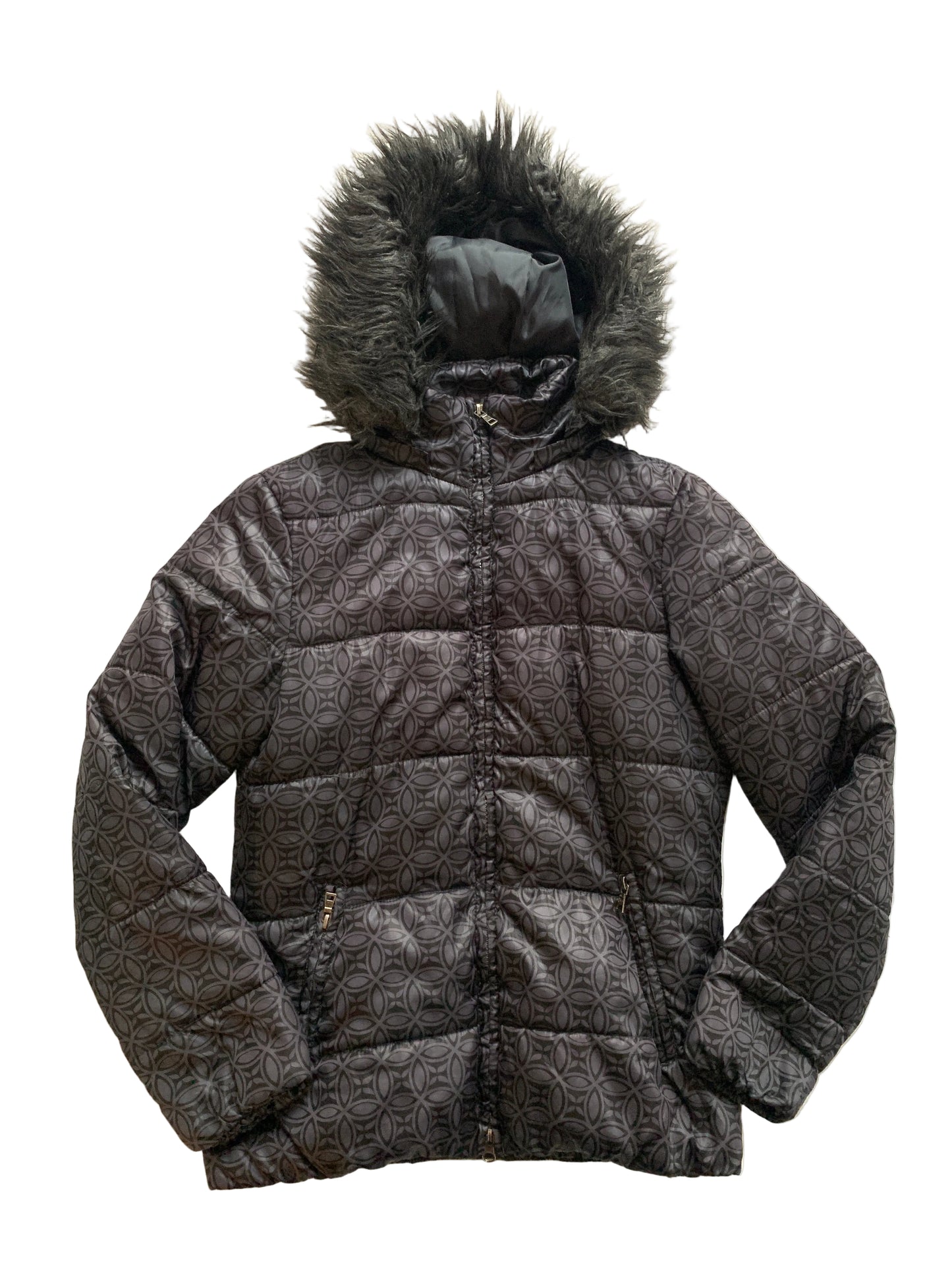 Muster Jacke mit Fake Fell Kapuze M