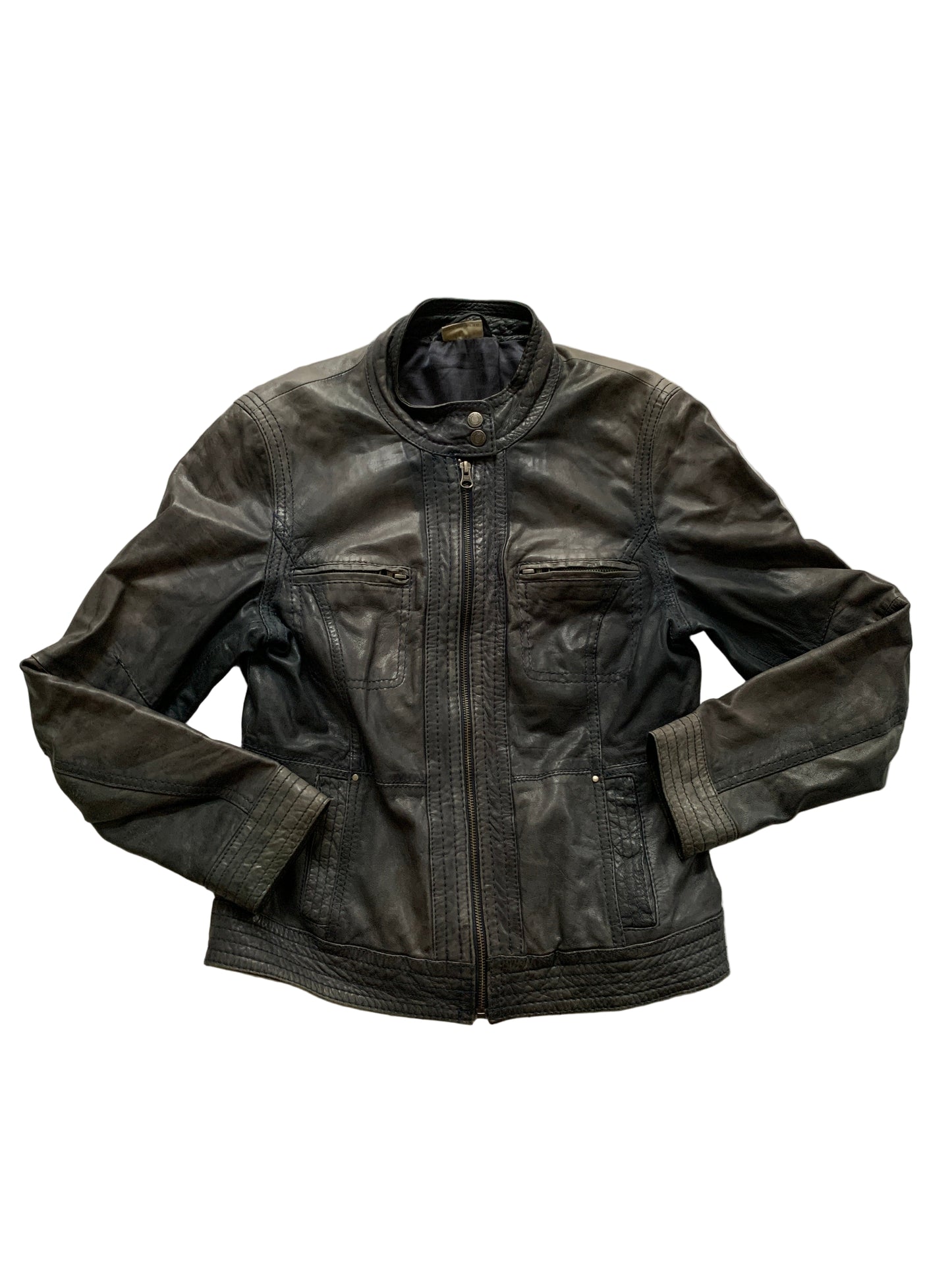 Dunkel blau graue Lederjacke S