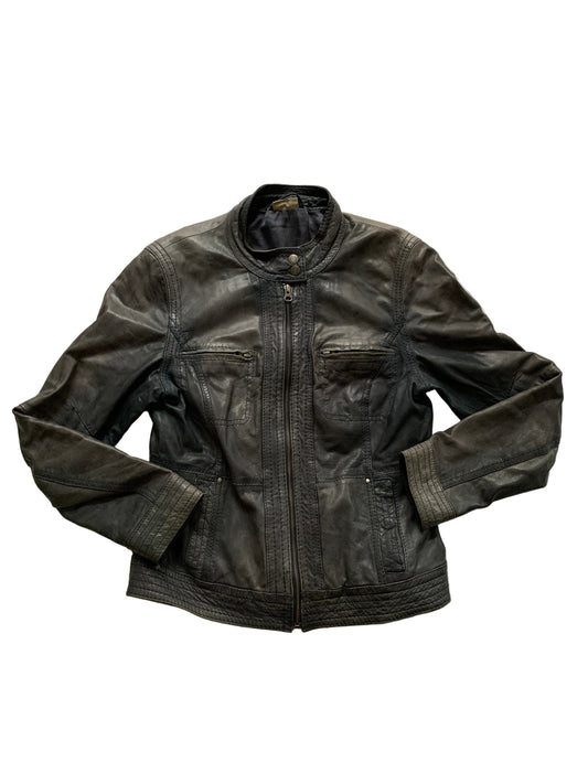 Dunkel blau graue Lederjacke S