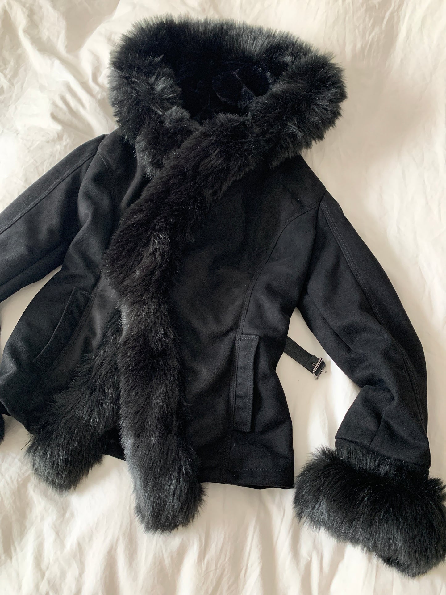 Schwarze Fake Pelz Jacke S