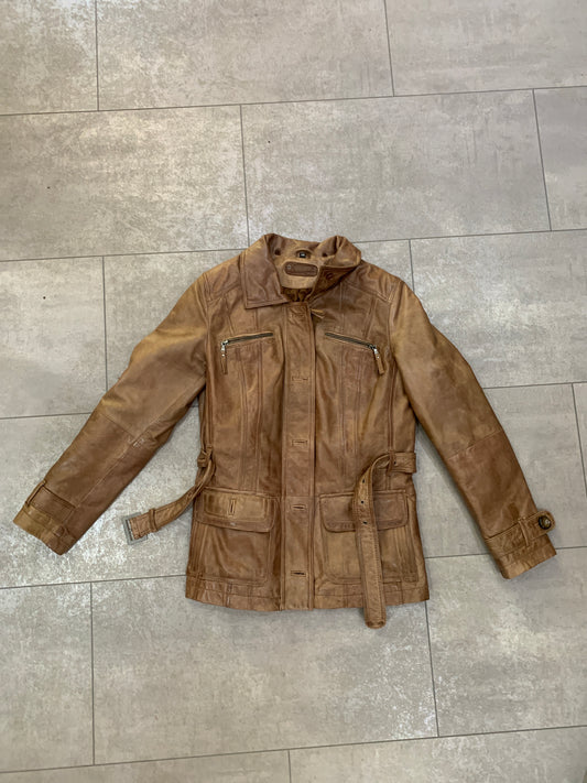Braune Lederjacke mit Gürtel M