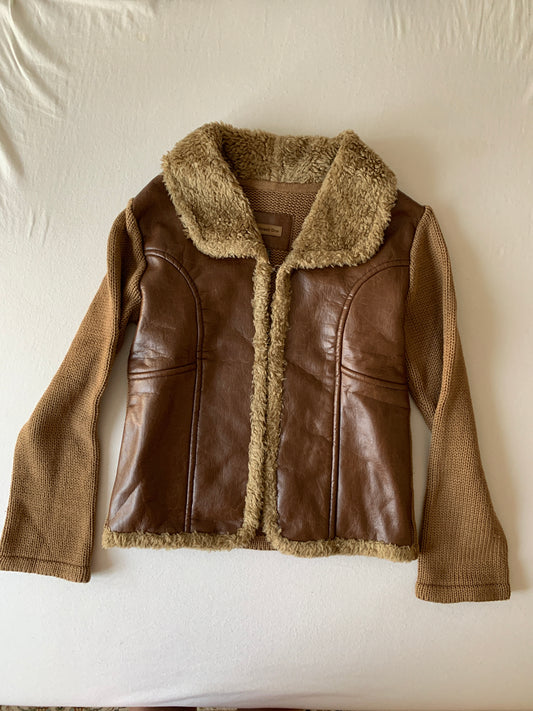 Strick Fake Leder Jacke S
