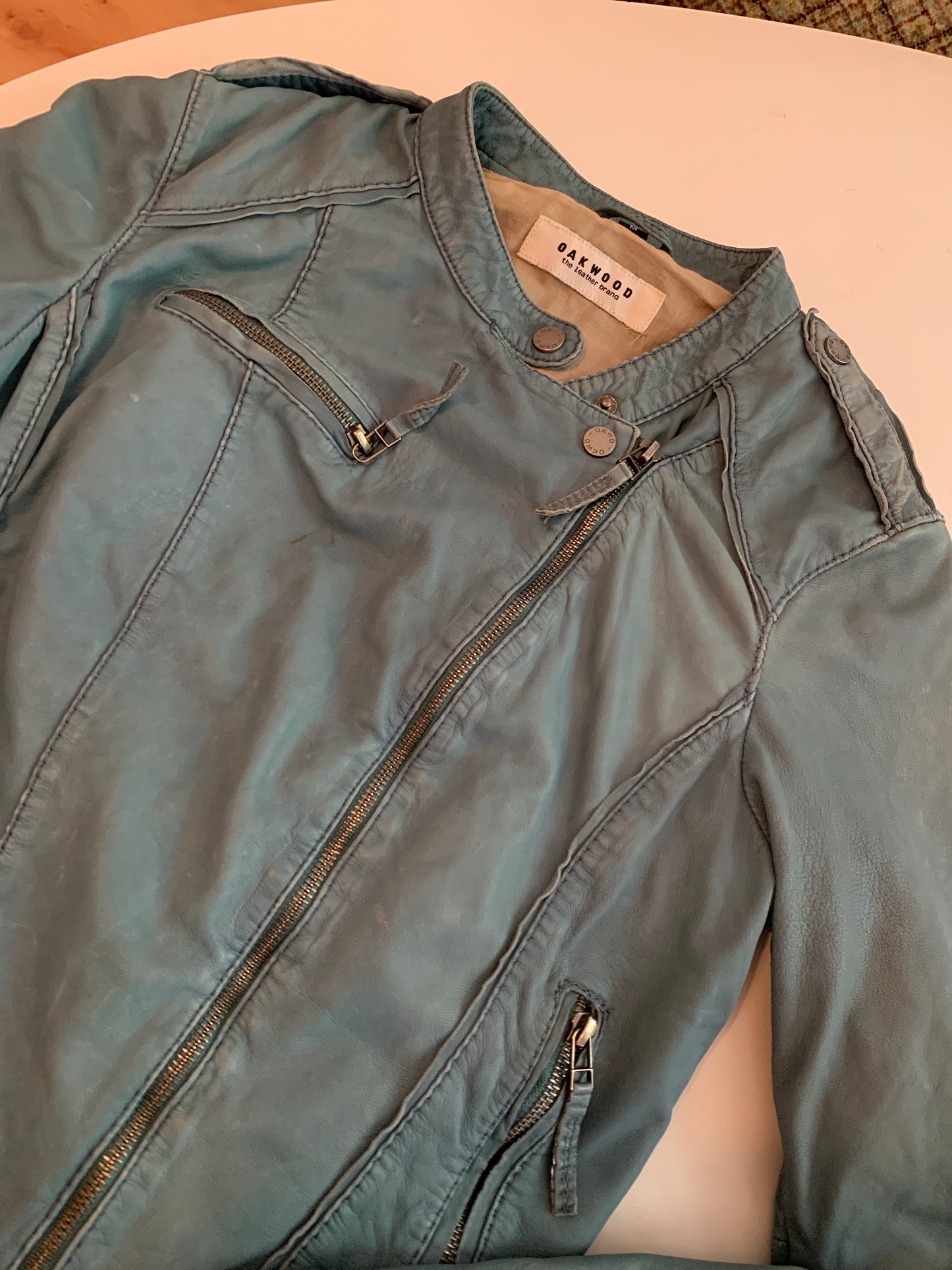 Petrol Lederjacke tailliert S
