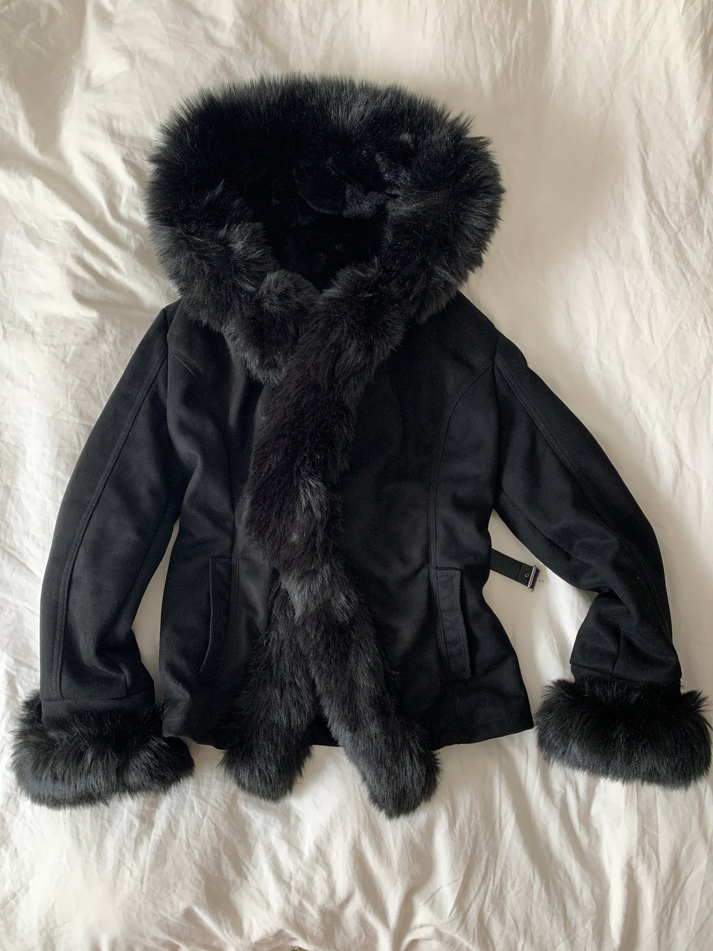 Schwarze Fake Pelz Jacke S