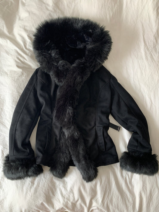 Schwarze Fake Pelz Jacke S
