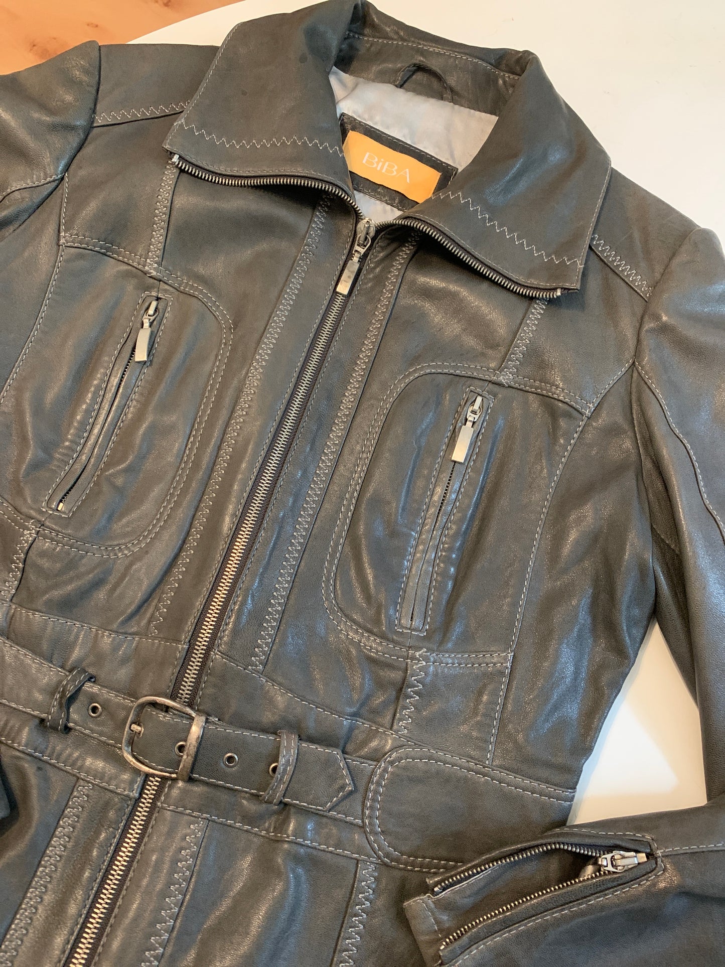 Graue Lederjacke S/M