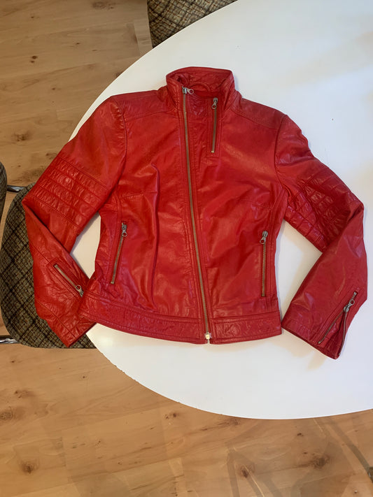Rote Sisley Leder Jacke S