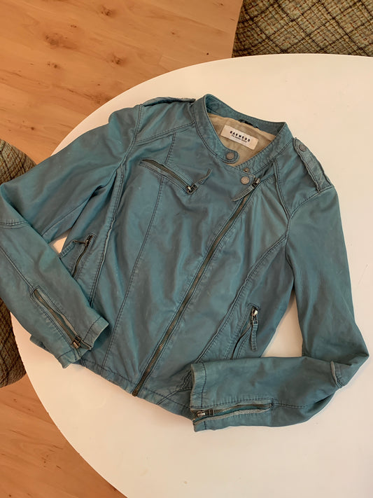 Petrol Lederjacke tailliert S