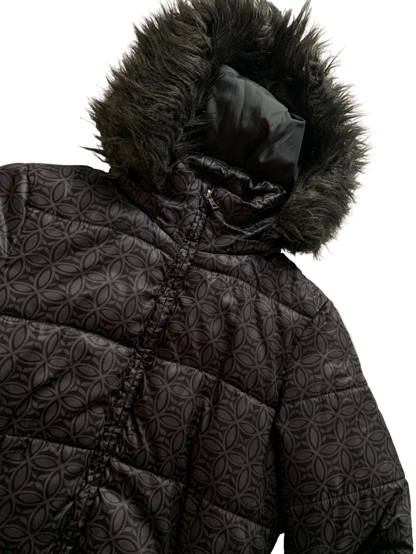 Muster Jacke mit Fake Fell Kapuze M