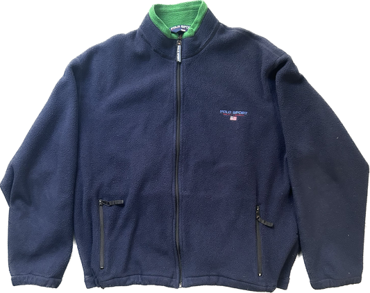 Vintage Navy Green Polo Sport Fleece Zipper- L/XL