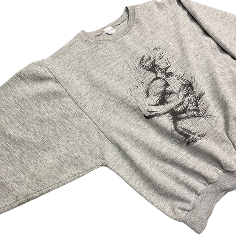 Vintage Grey Adidas Runners Graphic Sweatshirt 80s - S/M