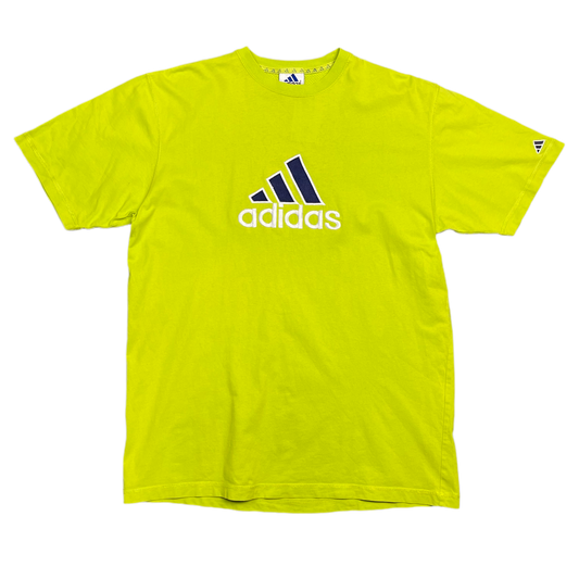 Vintage Neon Green Adidas Embroidered Spellout T-Shirt 2000s - XL