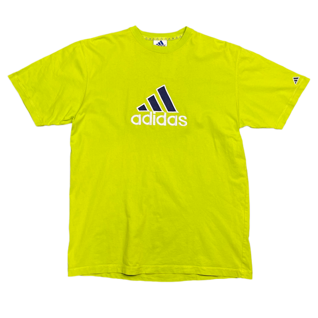 Vintage Neon Green Adidas Embroidered Spellout T-Shirt 2000s - XL