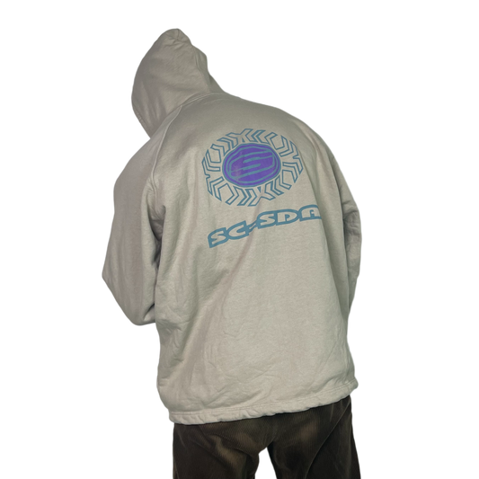 Vintage Creme Hoodie with Backprint 90s - XL