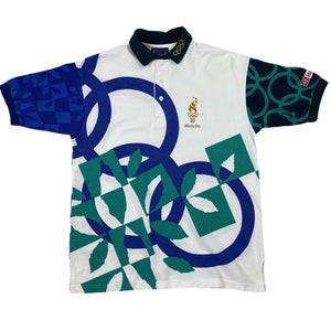 Vintage White Blue Hanes Atlanta Olimpic Games Polo Shirt 1996 - M/L