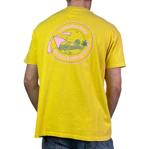 Vintage 90s Clearwater Beach T-Shirt Yellow - L/XL