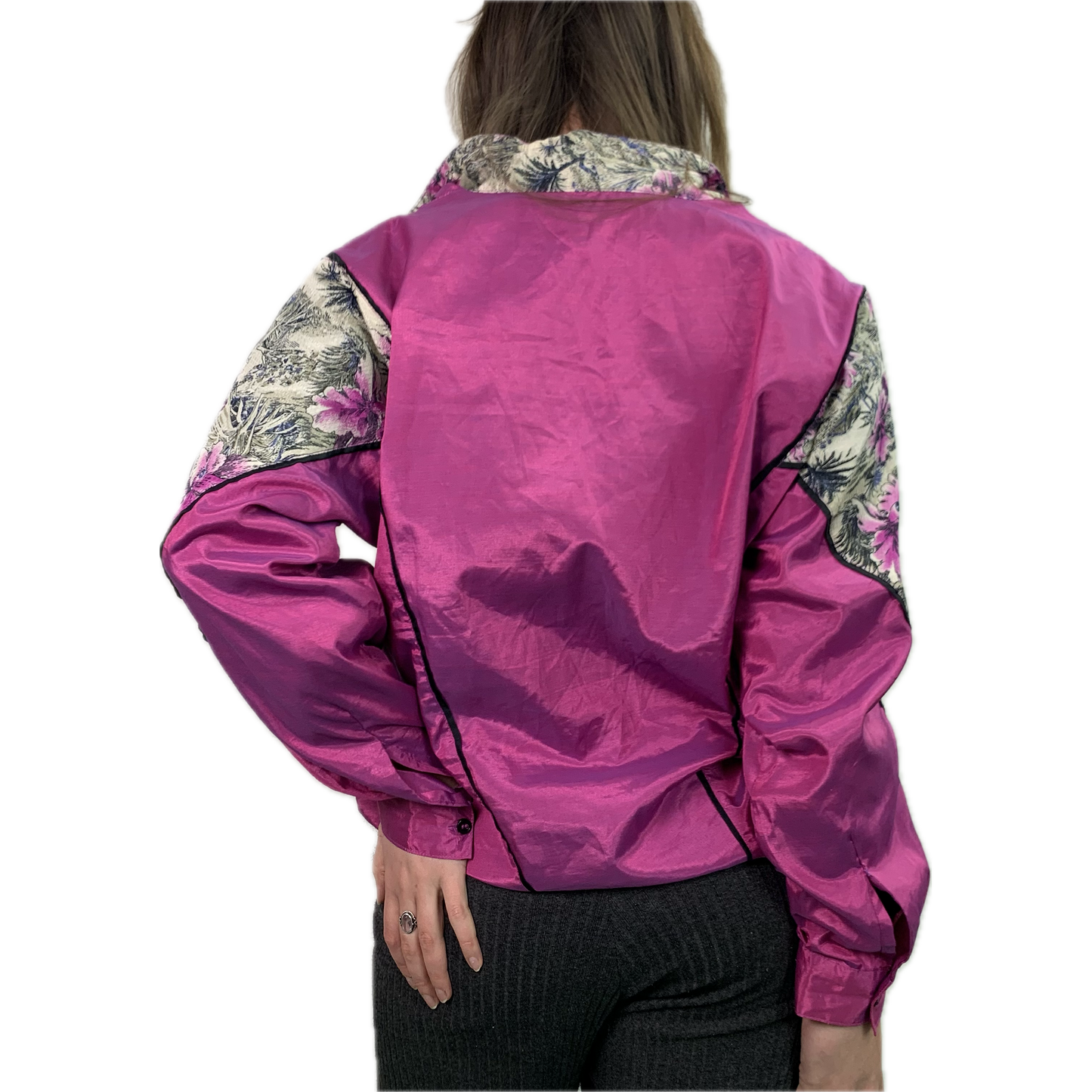 Vintage Purple Silk Zipp Blouson- M