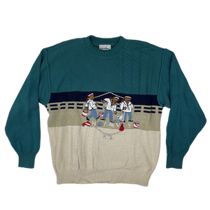 Vintage Green Bear Carlo Colucci Knit Sweater - XL