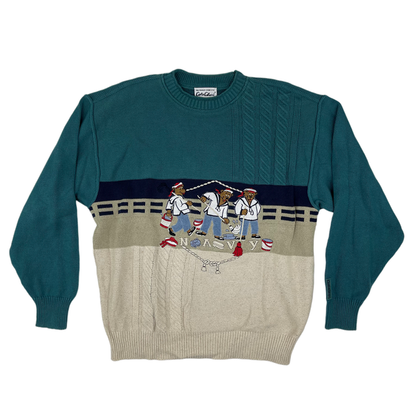 Vintage Green Bear Carlo Colucci Knit Sweater - XL