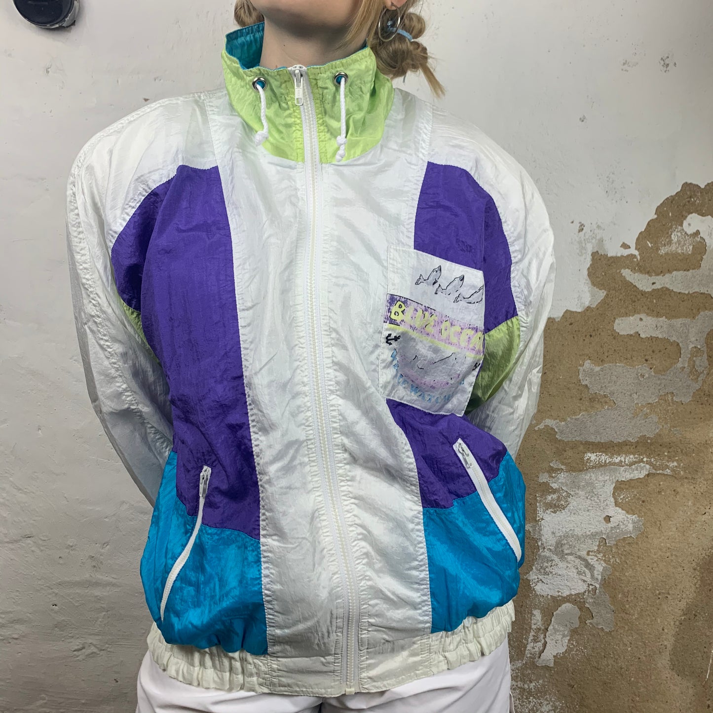Vintage Shiny Track Jacket 90s - L