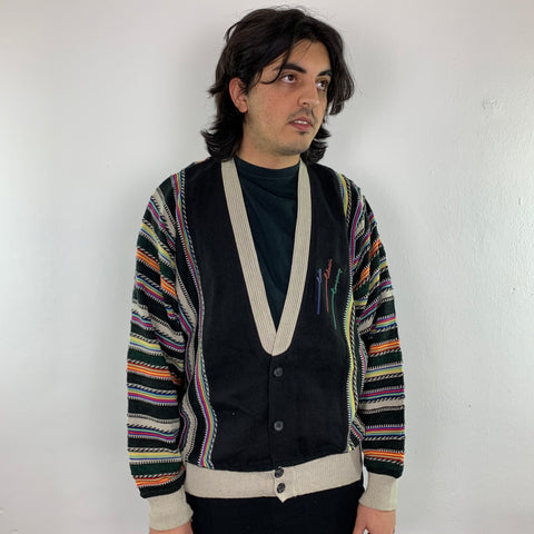Vintage Black Carlo Colucci Knit Cardigan - XL