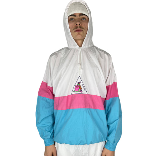Vintage White Blue Pink Kangaroo Jacket With Backprint - L