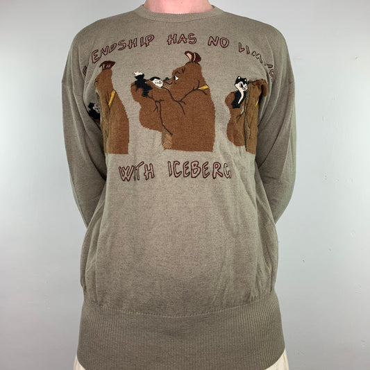 Vintage Brown ICEBERG Warner Bros Bear Knit Sweater 1988 - M