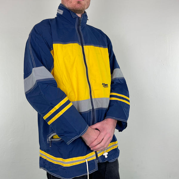 Vintage Yellow Blue Rain Jacket - XL