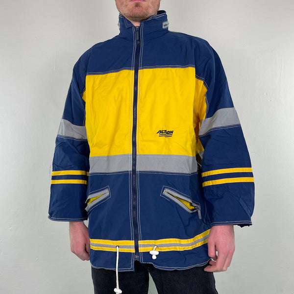 Vintage Yellow Blue Rain Jacket - XL