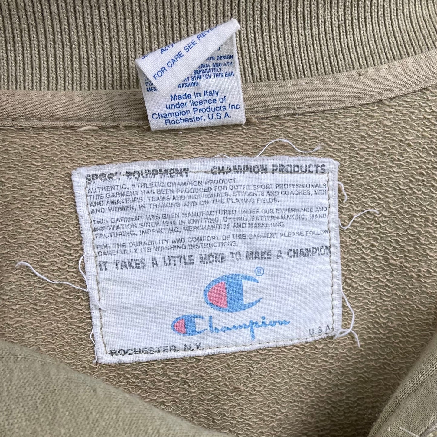 Vintage Beige Champion Short Sleeved Polo Sweater 1980s - L