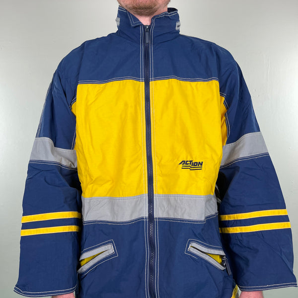Vintage Yellow Blue Rain Jacket - XL
