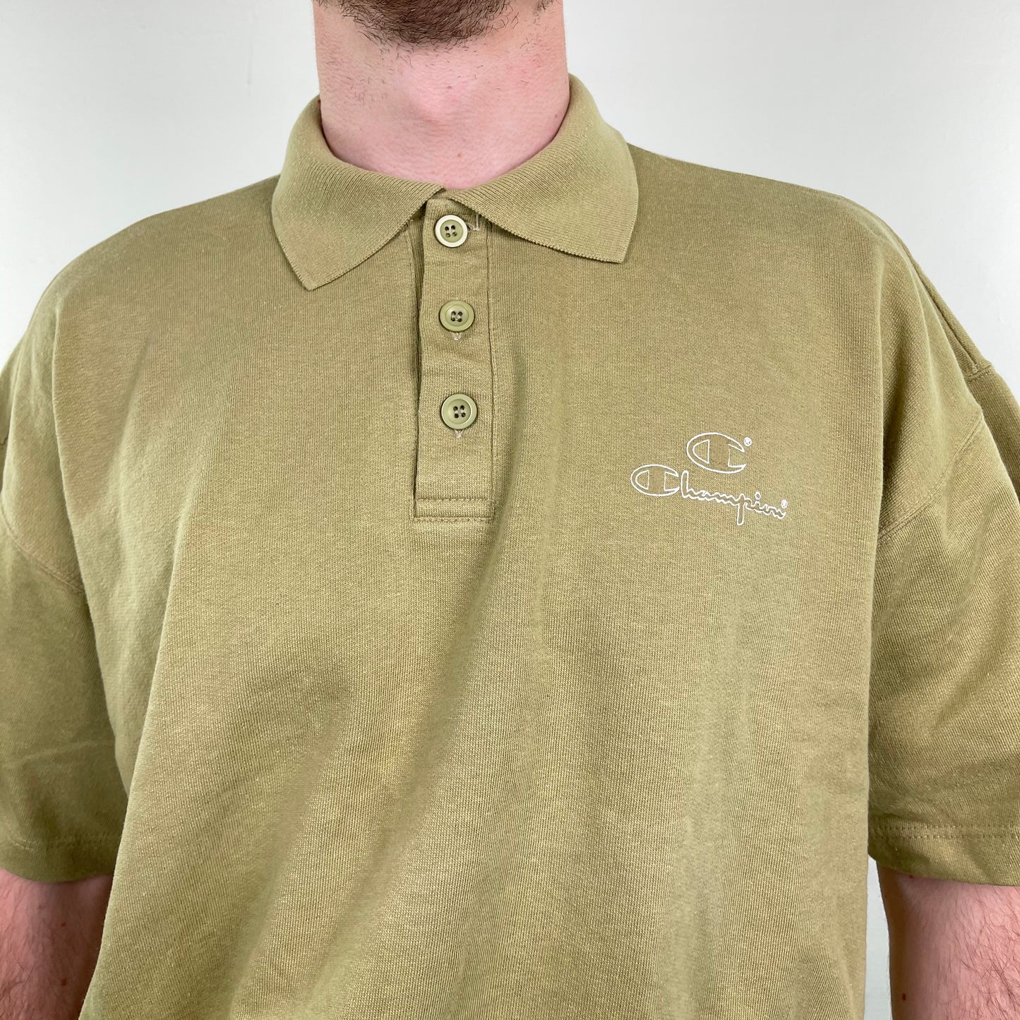 Vintage Beige Champion Short Sleeved Polo Sweater 1980s - L